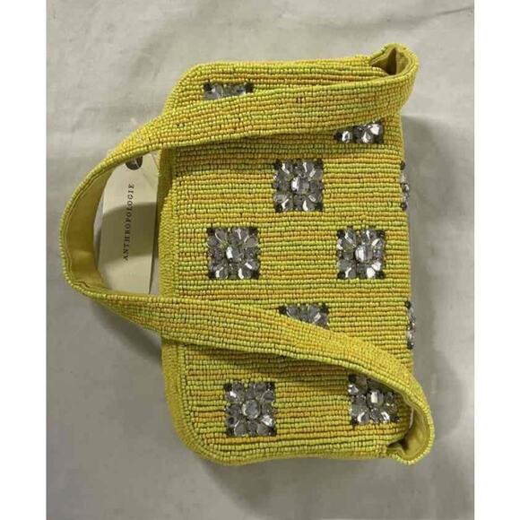 Anthropologie Fiona Beaded Yellow Silver Bag Geometric Edition NEW - Picture 2 of 3